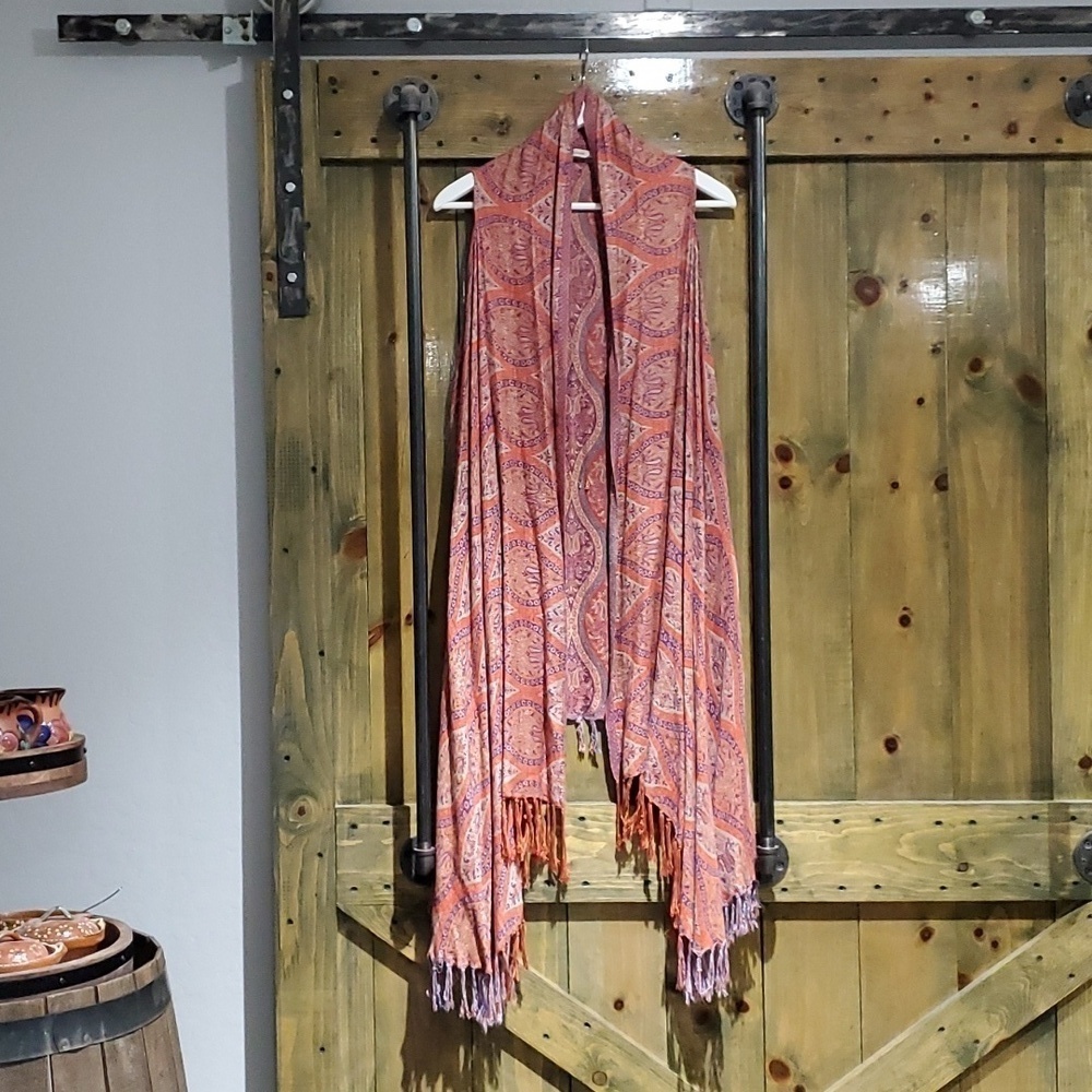 ANTHROPOLOGIE SOFT SURROUNDINGS ONE SIZE ORANGE PURPLE VEST FRINGES